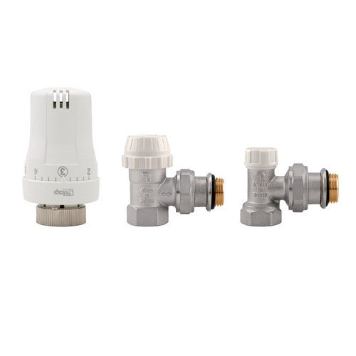 KIT VALVOLE TERMOSTATICHE AD ANGOLO FEMMINA Misura: 1/2"