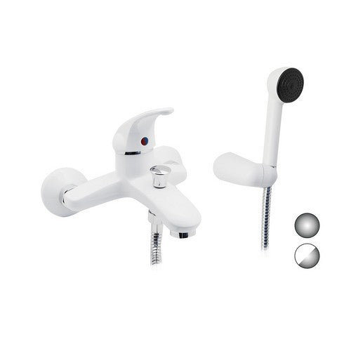 MONOCOMANDO VASCA DUPLEX CON DOCCETTA ANTICALCARE SERIE MARZIA Misura: Bianco Opaco -Cromo
