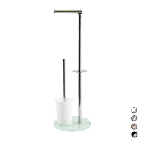 PIANTANA COLONNA ACCIAIO INOX PORTA SCOPINO BASE VETRO OVALE Misura: Acciaio Inox Vetro Bianco