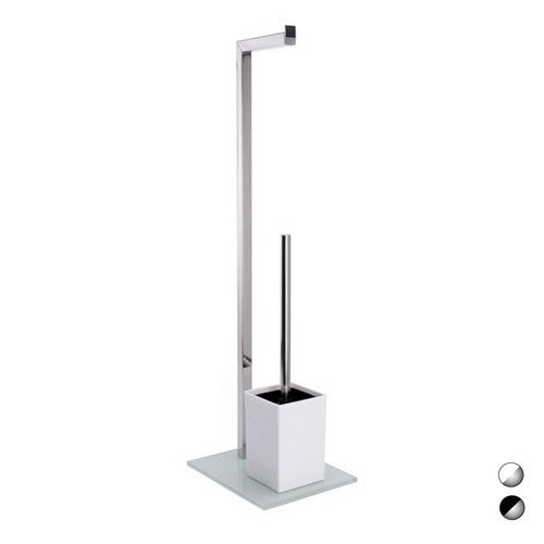 PIANTANA COLONNA ACCIAIO INOX PORTA SCOPINO BASE VETRO RETTANGOLARE Misura: Acciaio Inox Vetro Bianco