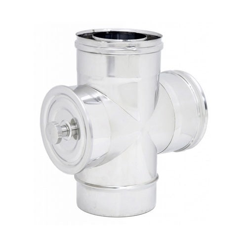RACCORDO A T 90° CON ISPEZIONE DOPPIA PARETE INOX Misura: Diam. 100x150