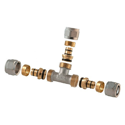 RACCORDO A TEE 2 PZ ASSEMBLATO A COMPRESSIONE P/MULTISTRATO Misura: 1/2 - 16 (2,00)