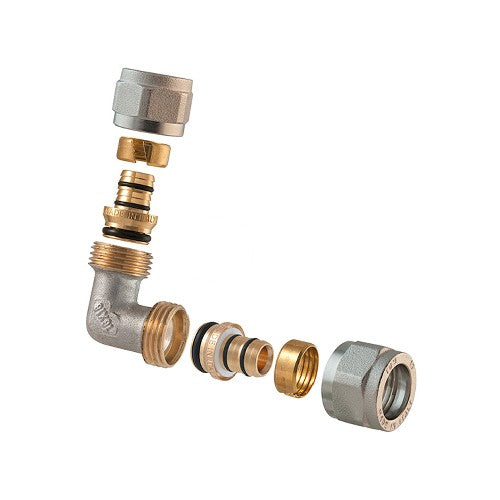RACCORDO CURVO DOPPIO A COMPRESSIONE PER MULTISTRATO 2PZ ASSEMBLATO Misura: 1/2-16 x 1/2-16