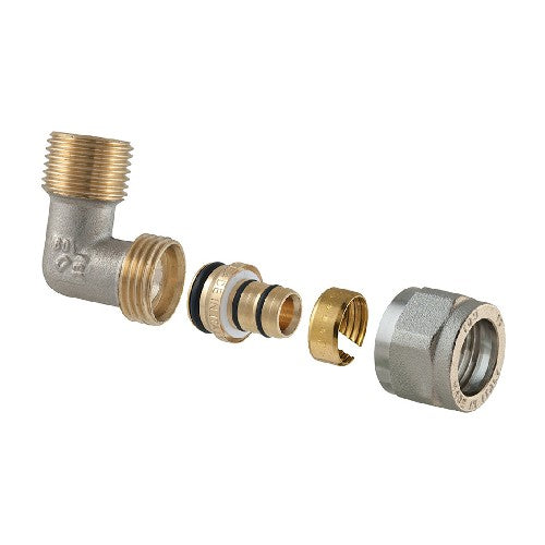 RACCORDO CURVO MASCHIO A COMPRESSIONE PER MULTISTRATO 2 PZ ASSEMBLATO Misura: 3/4x1"-26
