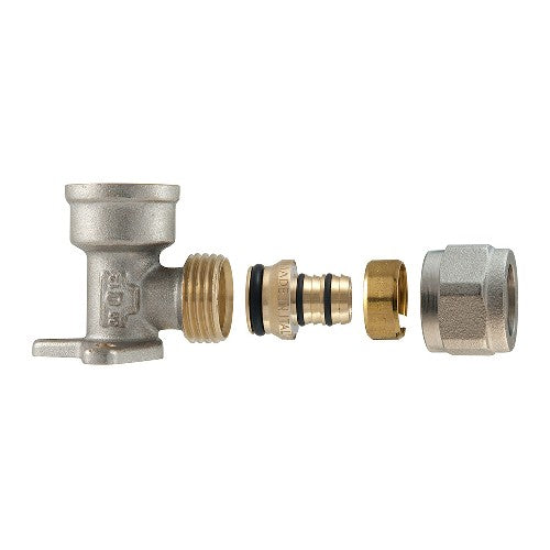 RACCORDO GOMITO FEMMINA A STAFFA A COMPRESSIONE PER MULTISTRATO 2PZ AS Misura: 3/4 x 3/4-20