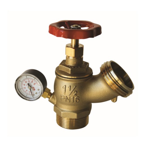 RUBINETTO IDRANTE A MURO CON MANOMETRO TIPO PESANTE PN 16 Misura: 1” 1/2 DN 45