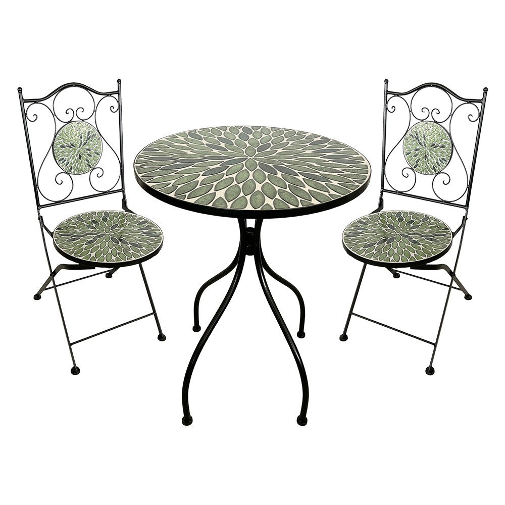 SET TAVOLO MOSAICO DA ESTERNO 'FOGLIARTE' Ø cm 60 x h.75 (tavolo) - cm 38 x h. 46-92 (sedie)