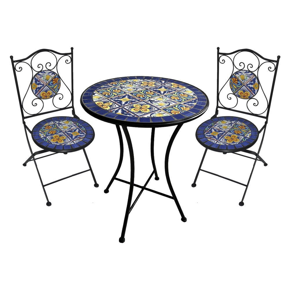 SET TAVOLO MOSAICO DA ESTERNO 'GENZIANA' Ø cm 60 x h.75 (tavolo) - cm 38 x 46-92 (sedie)