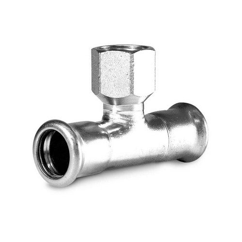 TI CON DERIVAZIONE FILETTO F A PRESSARE IN ACCIAIO CARBONIO Misura: 3/4" x 22 x 22