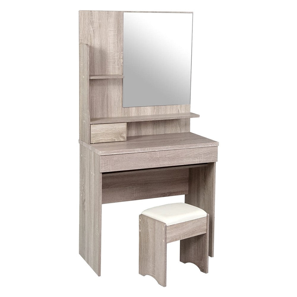 TOILETTE CON SPECCHIO E SGABELLO 'ERMES' col. rovere