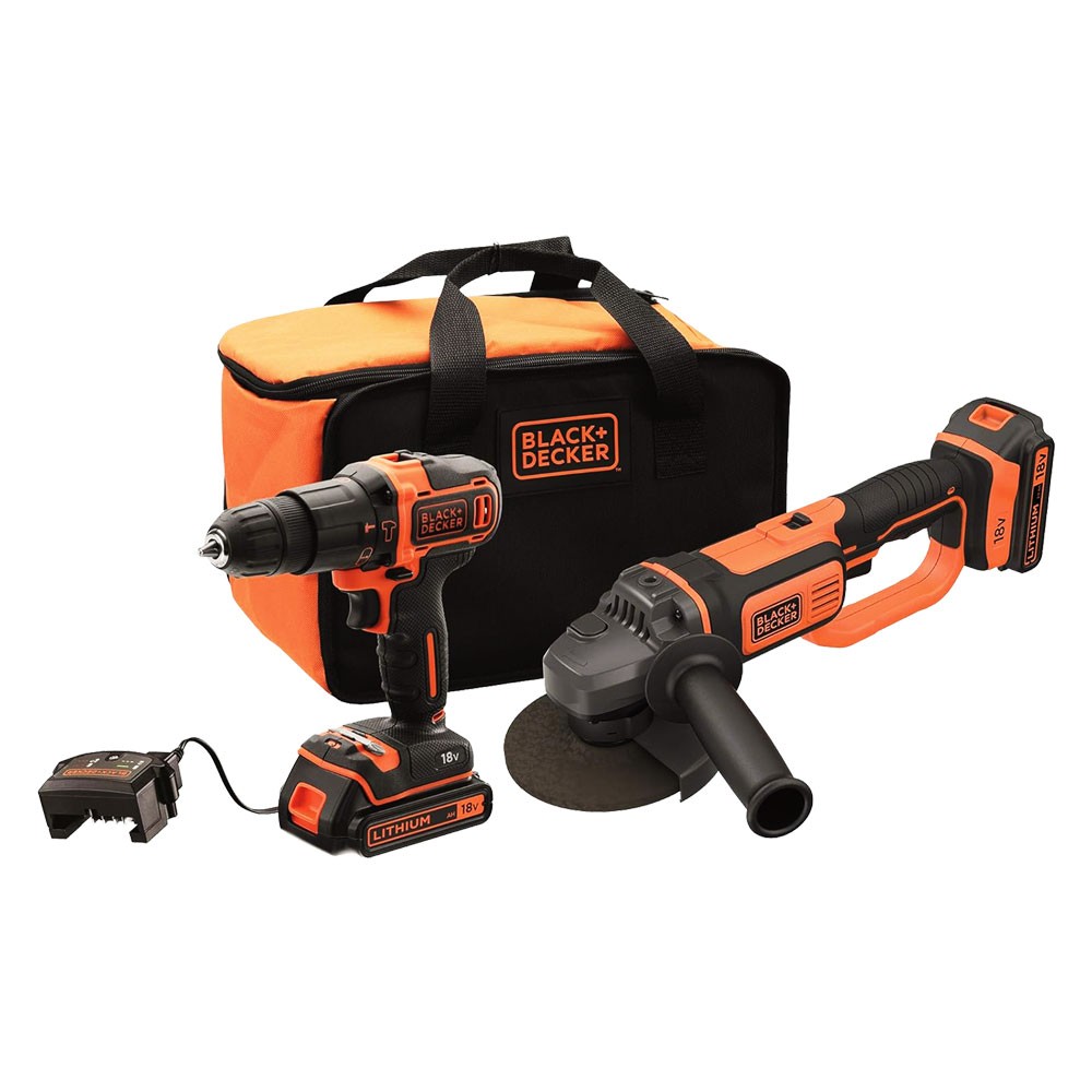 TRAPANO AVVITATORE A BATTERIA CON PERCUSSIONE + SMERIGLIATRICE IN SET 'BCK24D2S-QW' 18V - 2 ah Litio
