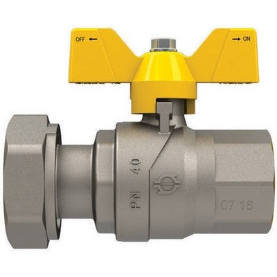 VALVOLA A SFERA GAS CON FARFALLA FUTURGAS FEMMINA-DADO GIREVOLE Misura: 3/4" x 3/4" DN 20