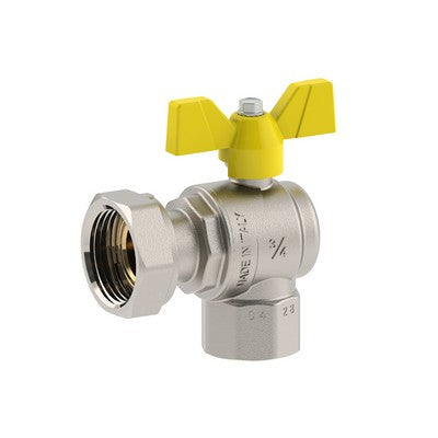 VALVOLA A SFERA PER GAS A SQUADRA FEMMINA-DADO GIREVOLE Misura: 3/4F x 3/4D DN 20