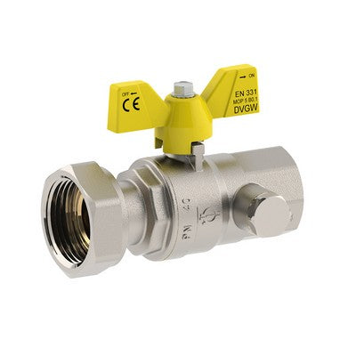 VALVOLA A SFERA PER GAS ATT. FEMMINA -DADO GIREVOLE Misura: 3/4" x 1" DN 20