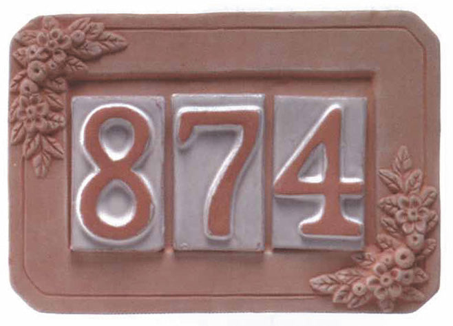 PORTANUMERO IN TERRACOTTA 3 POSTI CM. 24X16