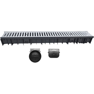 CANALE WAVEDRAIN CON GRIGLIA ACCIAIO ZINCATO + TESTATA E SCARICO D.110