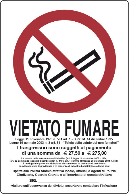 TARGA SEGNAL.VIETATO FUMARE L.311/1 180X120