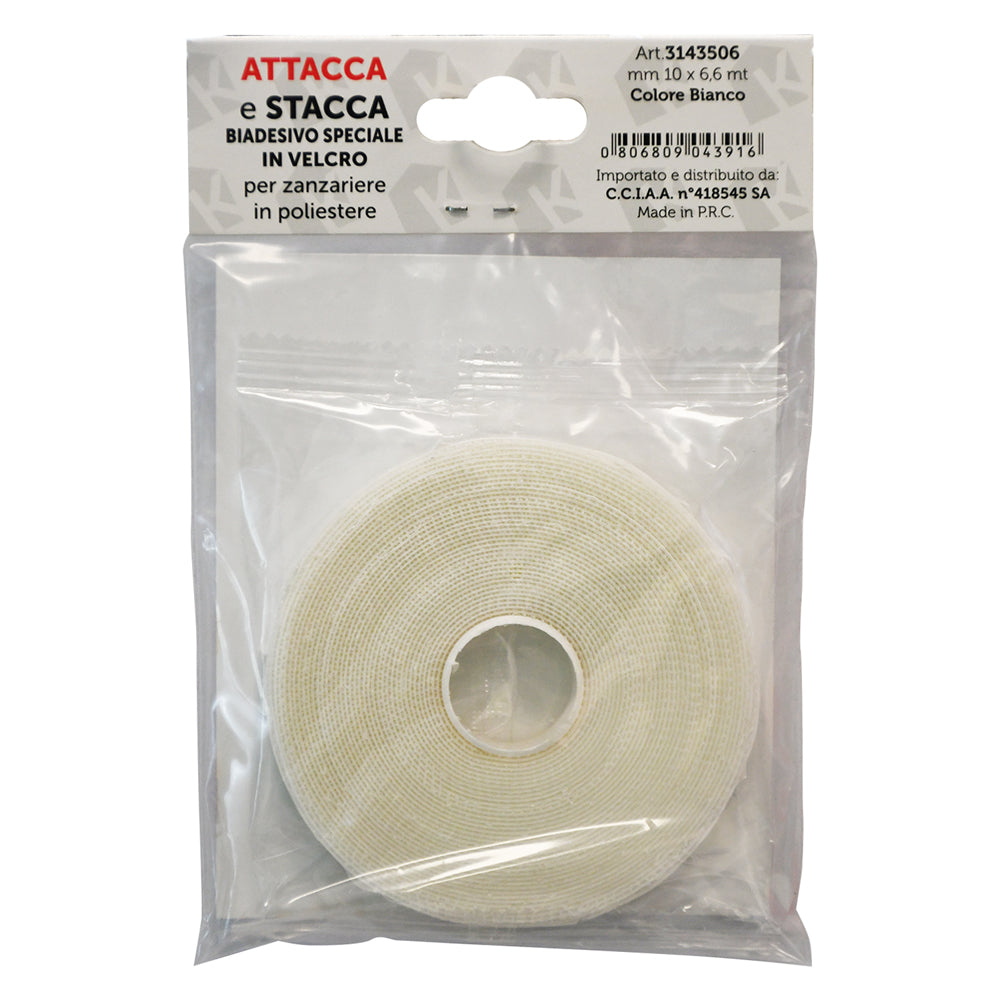 NASTRO IN VELCRO PER ZANZARIERE mm 10 x 6,6 mt - col. bianco