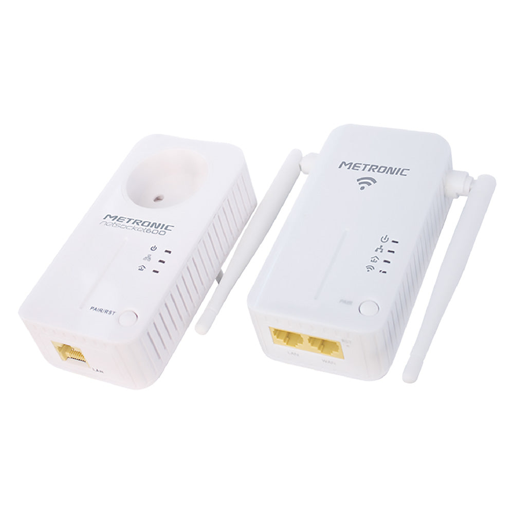 ADATTATORE PLC CON RIPETITORE WI-FI con 2 cavi RJ45