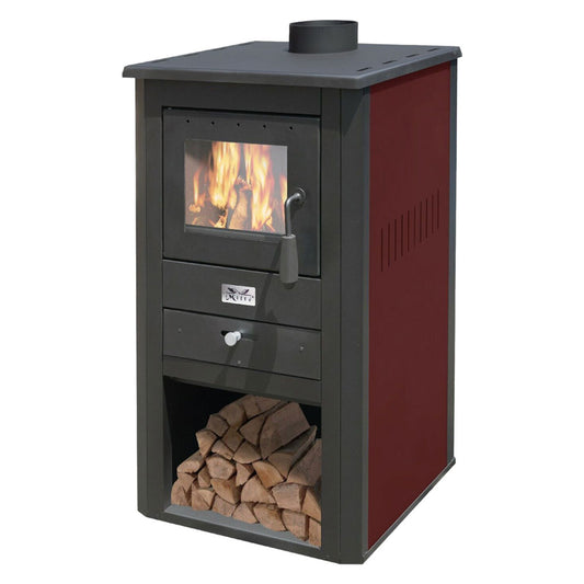 STUFA A LEGNA 'PALLADE' 13 kw - colore nero/bordeaux