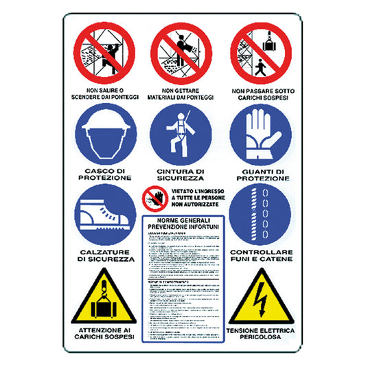 CARTELLO 11 SIMBOLI PER CANTIERE cm 80 x 120